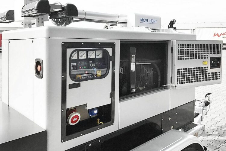 Mobiler Lichtmastanhänger (LiMa) mit Dachroboter und Netzersatzanlage NEA für IT und TN Netz