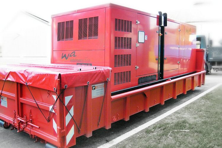 AB Notstrom im Abrollbehälter mit MTU-Netzersatzanlage 630 kVA und Kabeltrommel