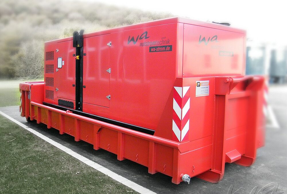 AB Notstrom im Abrollbehälter mit MTU-Netzersatzanlage 630 kVA und Kabeltrommel