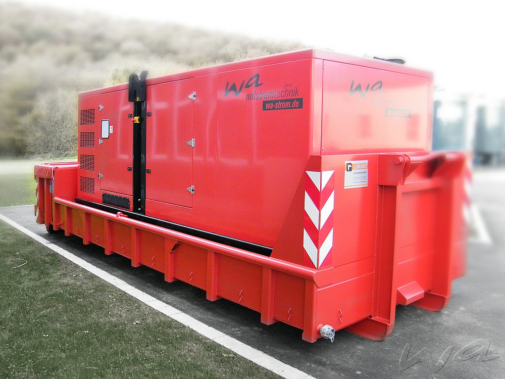 AB Notstrom im Abrollbehälter mit MTU-Netzersatzanlage 630 kVA und Kabeltrommel