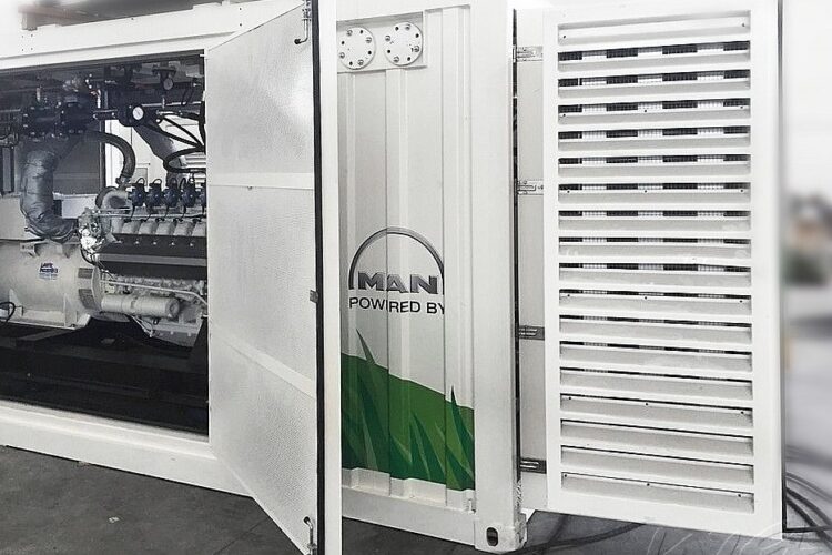 40 Ft. Containeraggregat zur Notstromversorgung bei Netzausfall mit MAN Motor 635 kVA